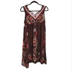Y2K Slip dress L brown sheer & lace floral paisley Forest Fairy empire waist